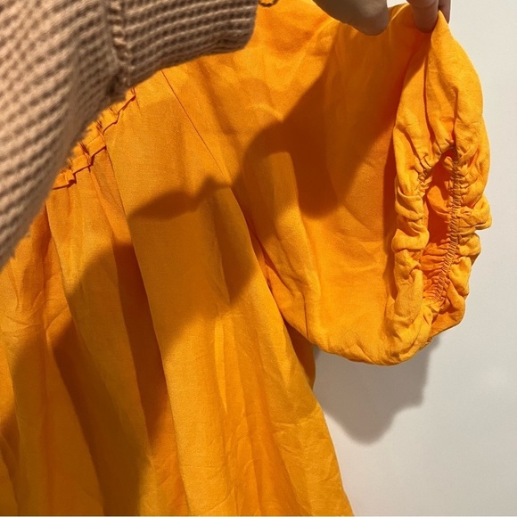 By Anthropologie One-Shoulder Waistless Mini Dress Linen Blend Mango Orange - Picture 4 of 9